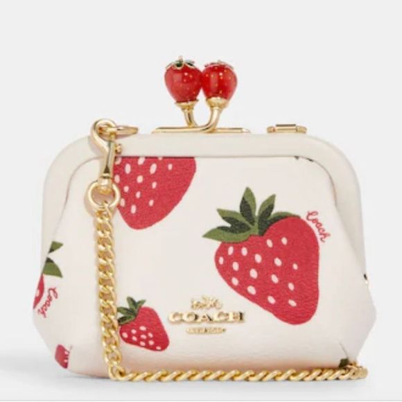 Coach Handbags - LAST 1 ❤️NWT Coach Nora Kisslock Card Case Wild Strawberry Chain Crossbody CH356